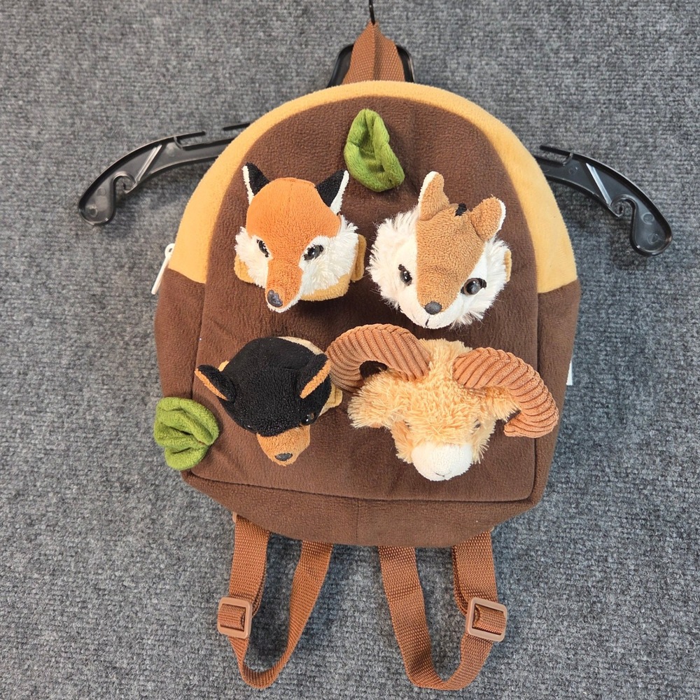 Unipak Kids Plush Woodland Animal Backpack Brown Tan Fox‎ Squirrel Ram Bear 11"